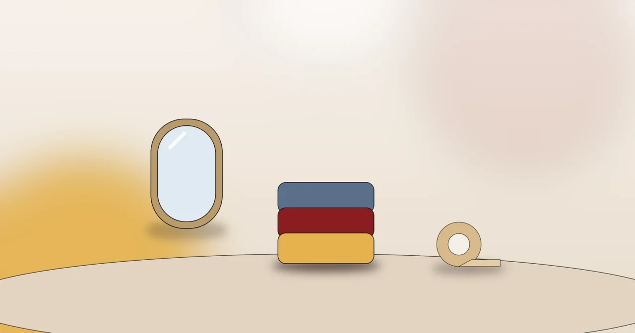 Spiegel, Umzugsdecken und Klebeband als Symbol für den Schutz von Möbelteilen beim Transport